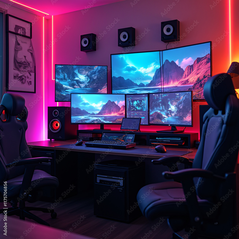 Naklejka premium Technological room visual made with artificial intelligence