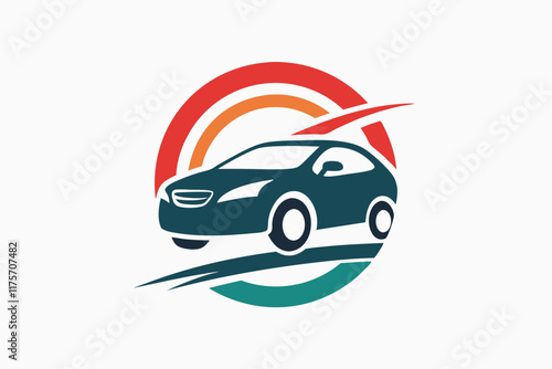 This logo showcases a sleek car silhouette within vibrant circular lines symbolizing progress, A simplistic logo design with a subtle nod to the car rental industry