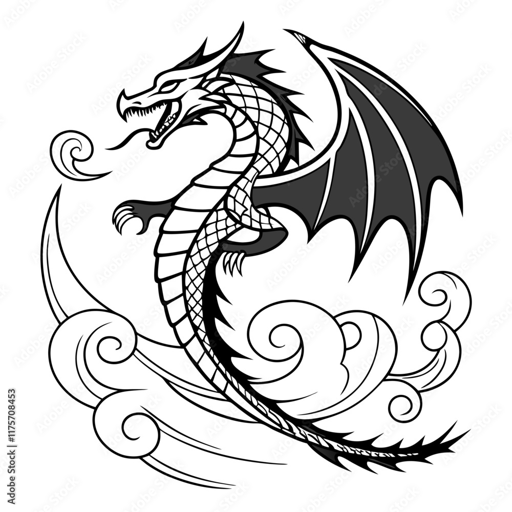 Naklejka premium Mythology's Fantastical Dragon Silhouette