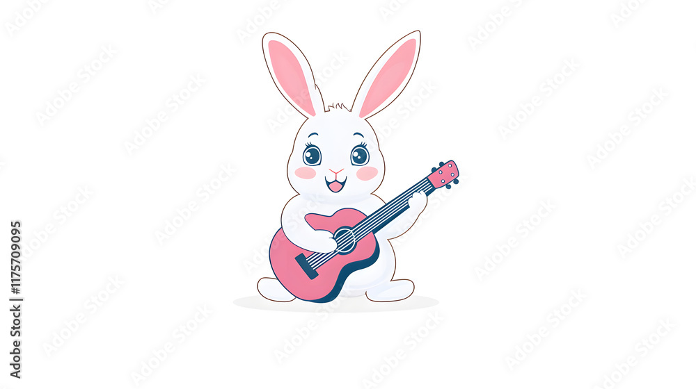 Fototapeta premium cheerful bunny playing pink guitar in minimalist style. Perfect for Easter