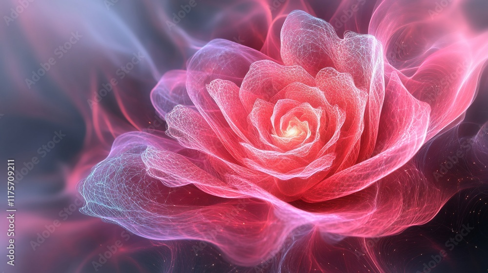 Obraz premium Glowing Rose, Abstract Art, Dark Background, Romantic Design, Stock Photo