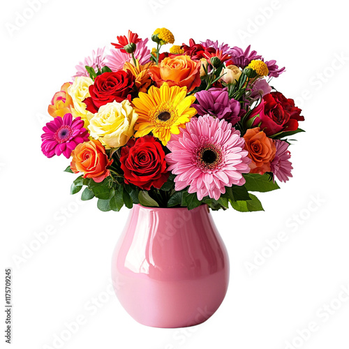 Wallpaper Mural a pink vase filled with lots of colorful flowers PNG image, PNG file, Generative art. Torontodigital.ca