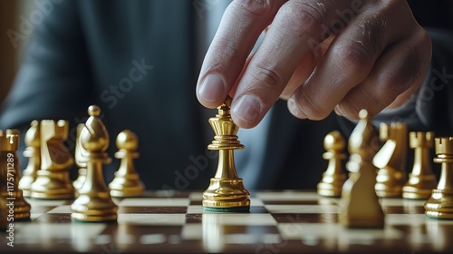 Wallpaper Mural Low angle close up of a businessperson s hand poised to make a strategic move with a golden chess piece symbolizing leadership success Torontodigital.ca