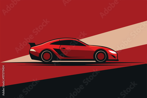 A stylish red car takes center stage, showcasing modern design lines and dynamic form at twilight, A sleek and modern design featuring a car in a minimalist style