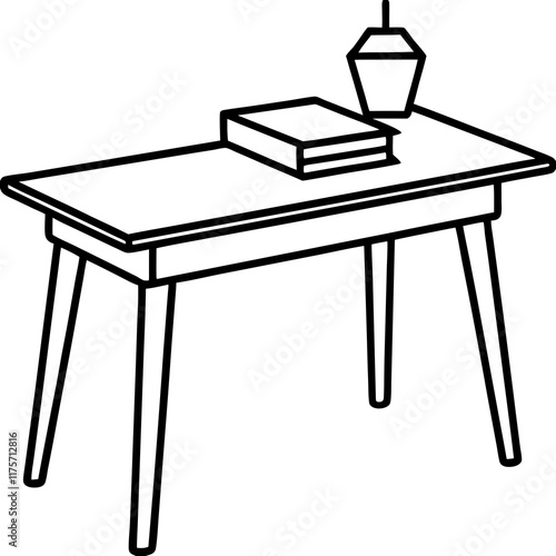 Simple Study Desk Line Drawing