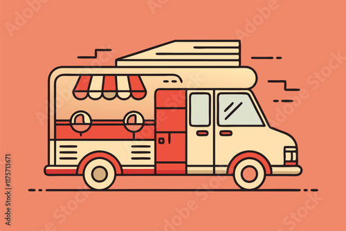 Wallpaper Mural A sleek food truck stands against a colorful background, ready to serve delicious meals to hungry customers, A sleek and modern representation of a food truck using only lines and shapes Torontodigital.ca