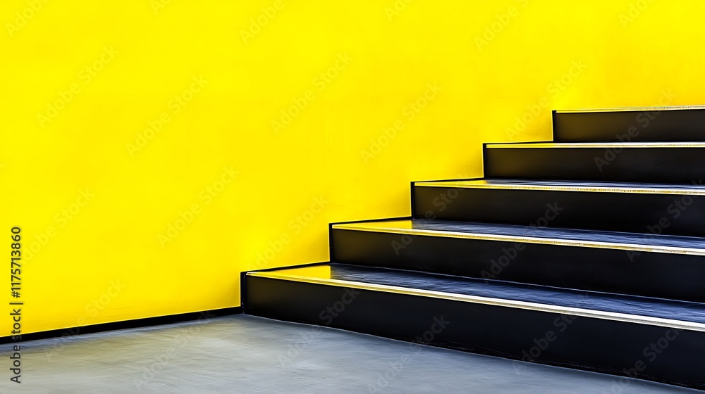 Black Steps Against A Vibrant Yellow Wall Black Steps Against A Vibrant Yellow Wall