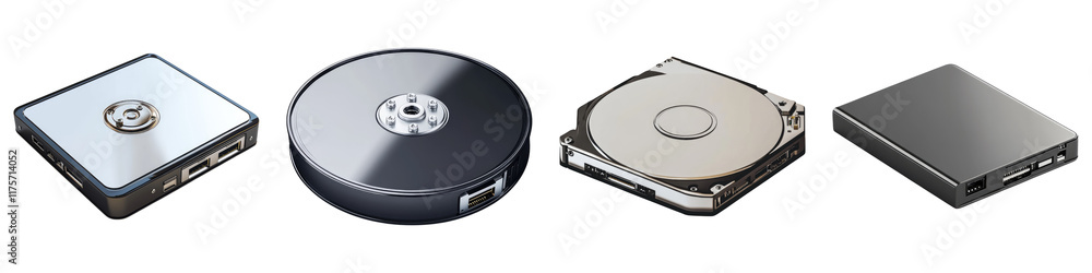 External hard drive isolated on transparent background, Set of External hard drive isolated on transparent background, Set of