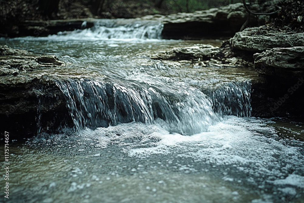 Obraz premium Cascading Water Flows Over Rocks In A Creek