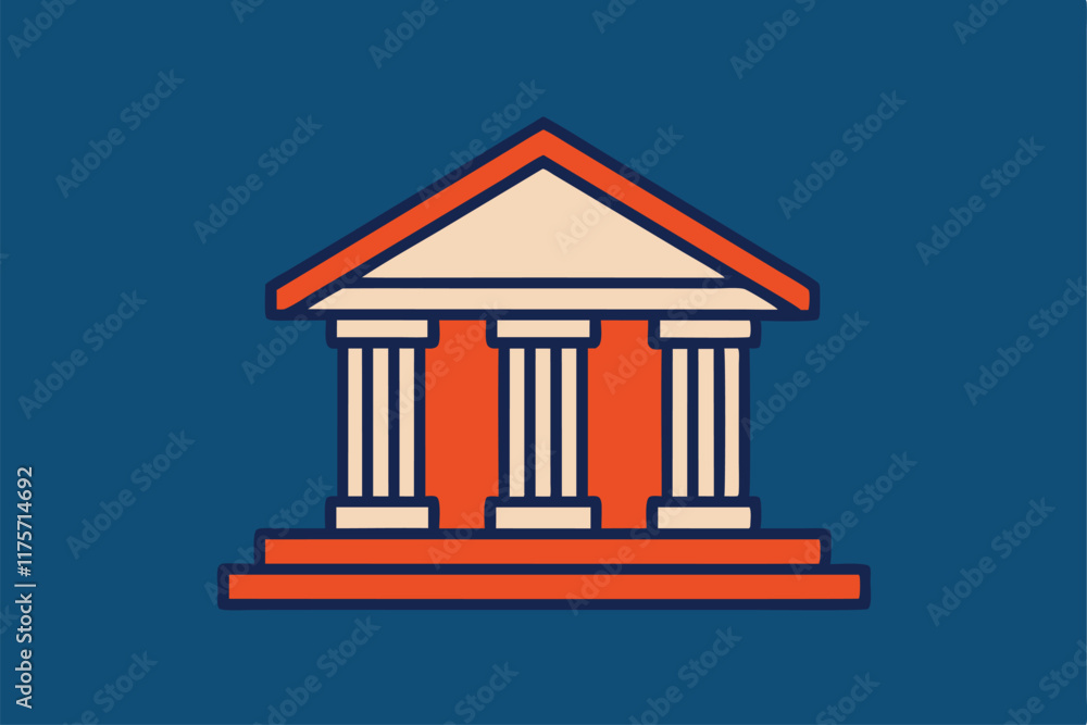 Features a minimalist building design with classic columns and a triangular roof against a bold background, A sleek and understated design for a virtual learning environment Features a minimalist building design with classic columns and a triangular roof against a bold background, A sleek and understated design for a virtual learning environment