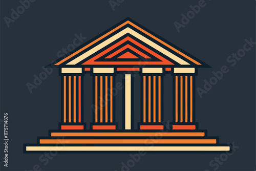 This sleek design showcases a stylish temple structure set against a darkening sky, A sleek and understated design for a virtual learning environment