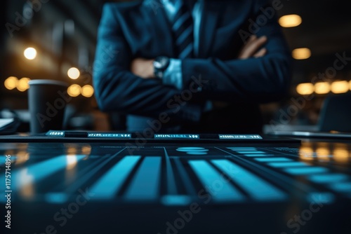 Corporate leader analyzes financial decline in boardroom under pressure of business debt