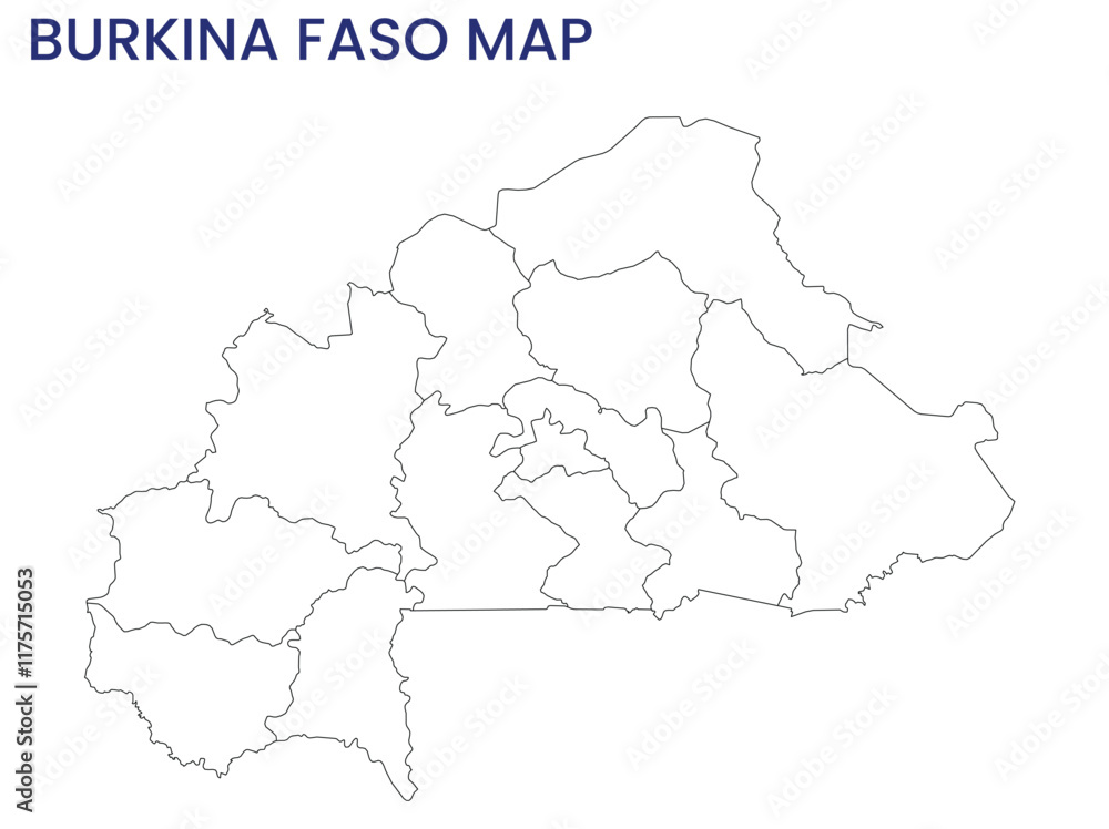 High detailed map of Burkina Faso. Outline map of Burkina Faso. Africa High detailed map of Burkina Faso. Outline map of Burkina Faso. Africa