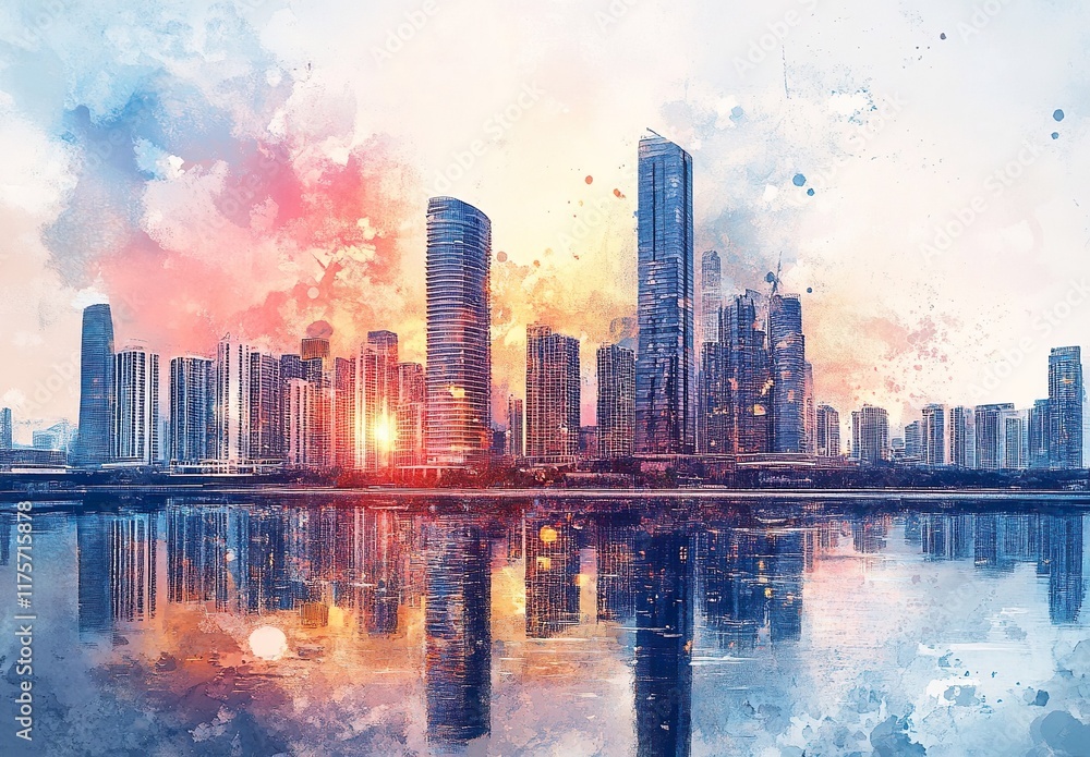 Fototapeta premium Architecture Watercolor Photo Effect Mockup