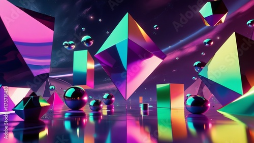 Mesmerizing 3D Render of Colorful Geometric Shapes photo