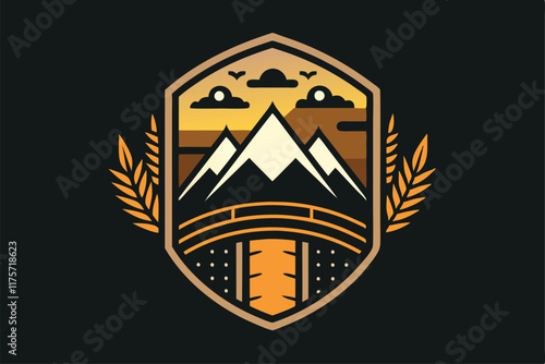 The logo showcases a minimalist design highlighting mountains, clouds, and a valley, ideal for a brewery, A sleek logo for a craft beer brewery, minimalist simple modern vector logo design