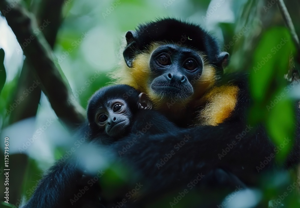 close image of Yellow Cheeked Gibbon monkey Nomascus close image of Yellow Cheeked Gibbon monkey Nomascus