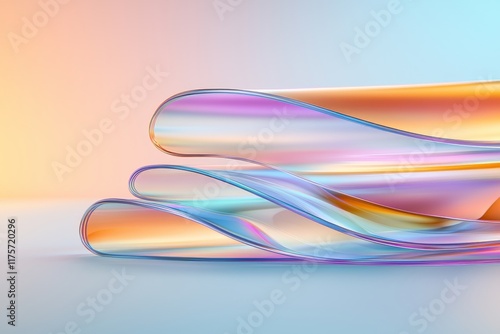 Abstract iridescent glass waves colorful liquid swirls pastel background