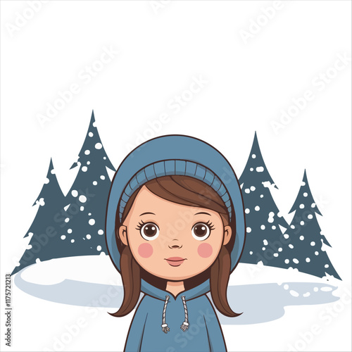 Little girl in hoodie cartoon character illustration vector isolated on white background
