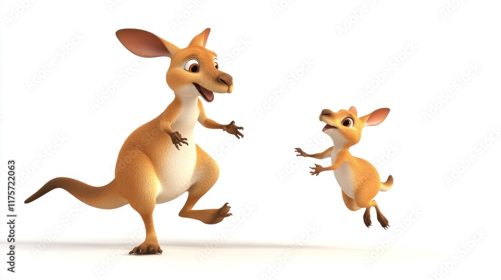 Happy mother kangaroo and joey playing. Happy mother kangaroo and joey playing.