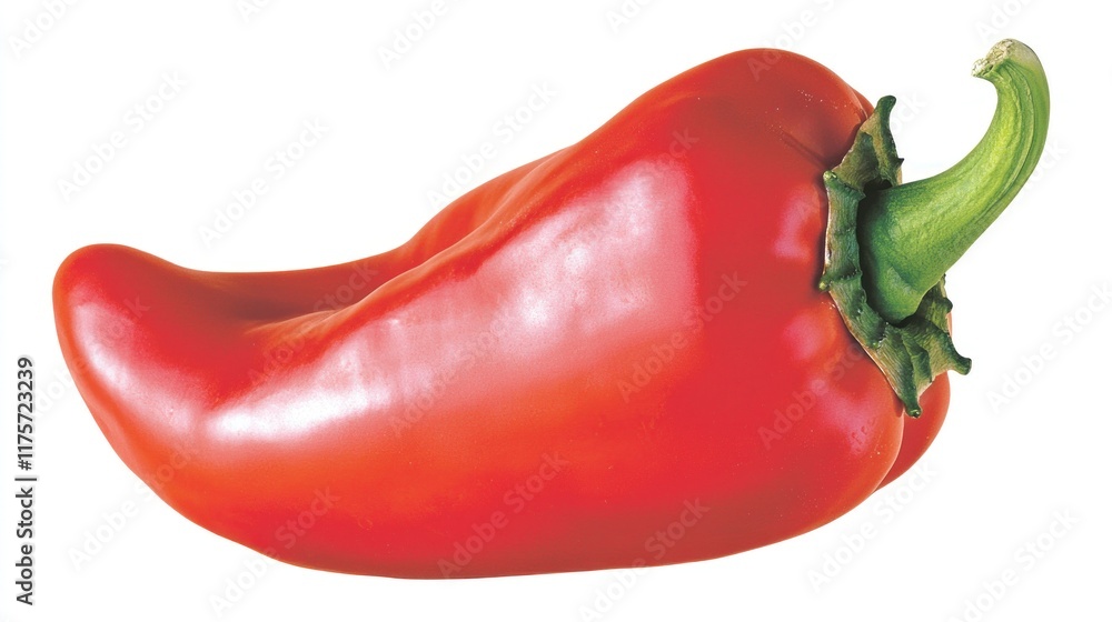 A vibrant red bell pepper showcasing its smooth surface and green stem. A vibrant red bell pepper showcasing its smooth surface and green stem.