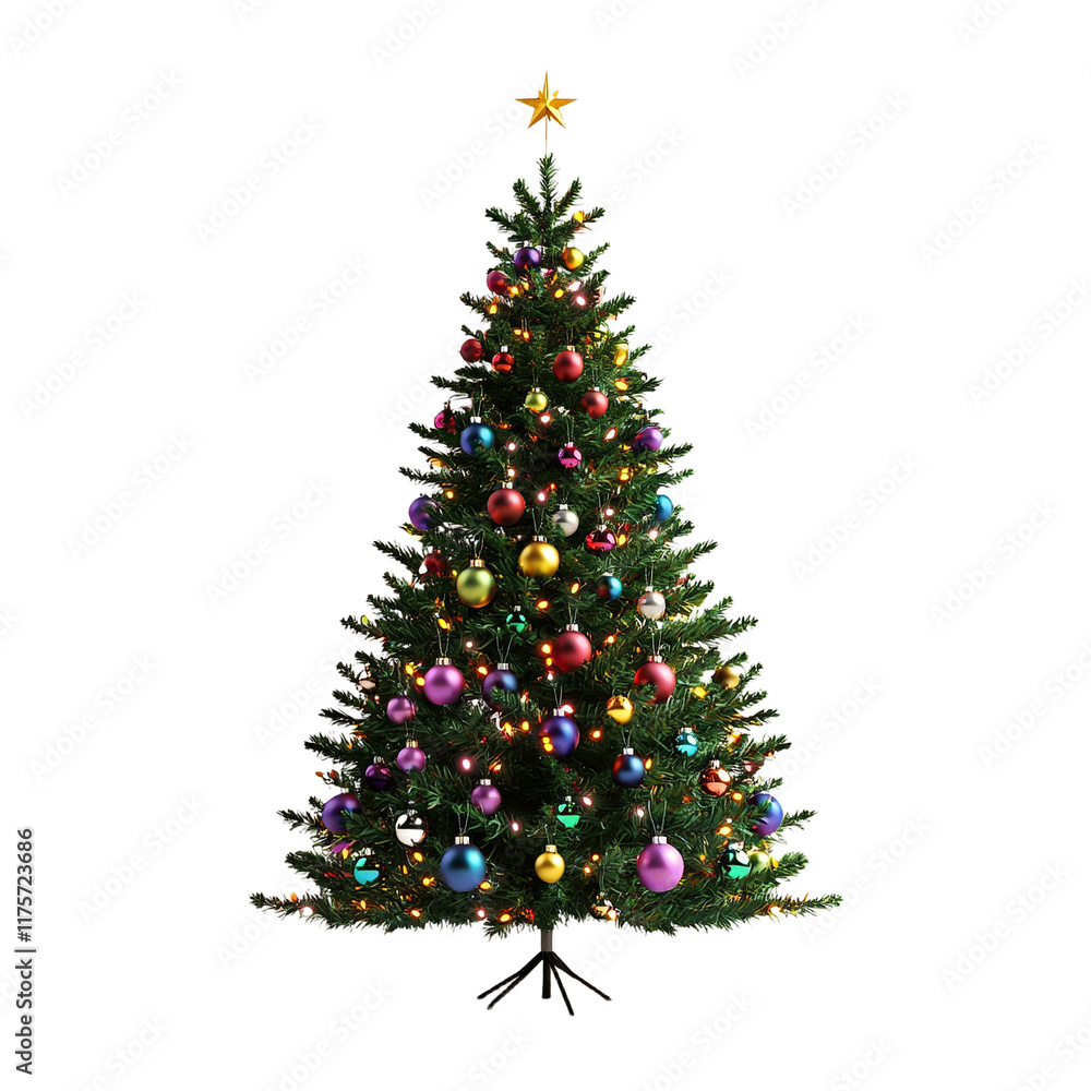 Obraz premium a christmas tree with colorful lights on a transparent background, photo PNG image, PNG file, Generative art.
