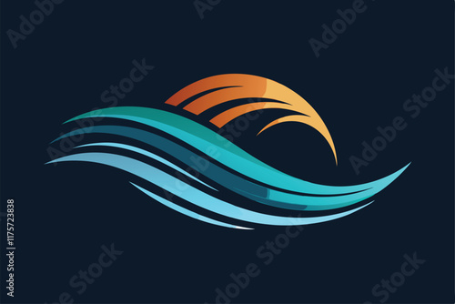 This logo showcases a dynamic wave and sun design, perfect for aquatic or coastal themes, A sleek, streamlined logo featuring a wave pattern for a travel inspiration blog
