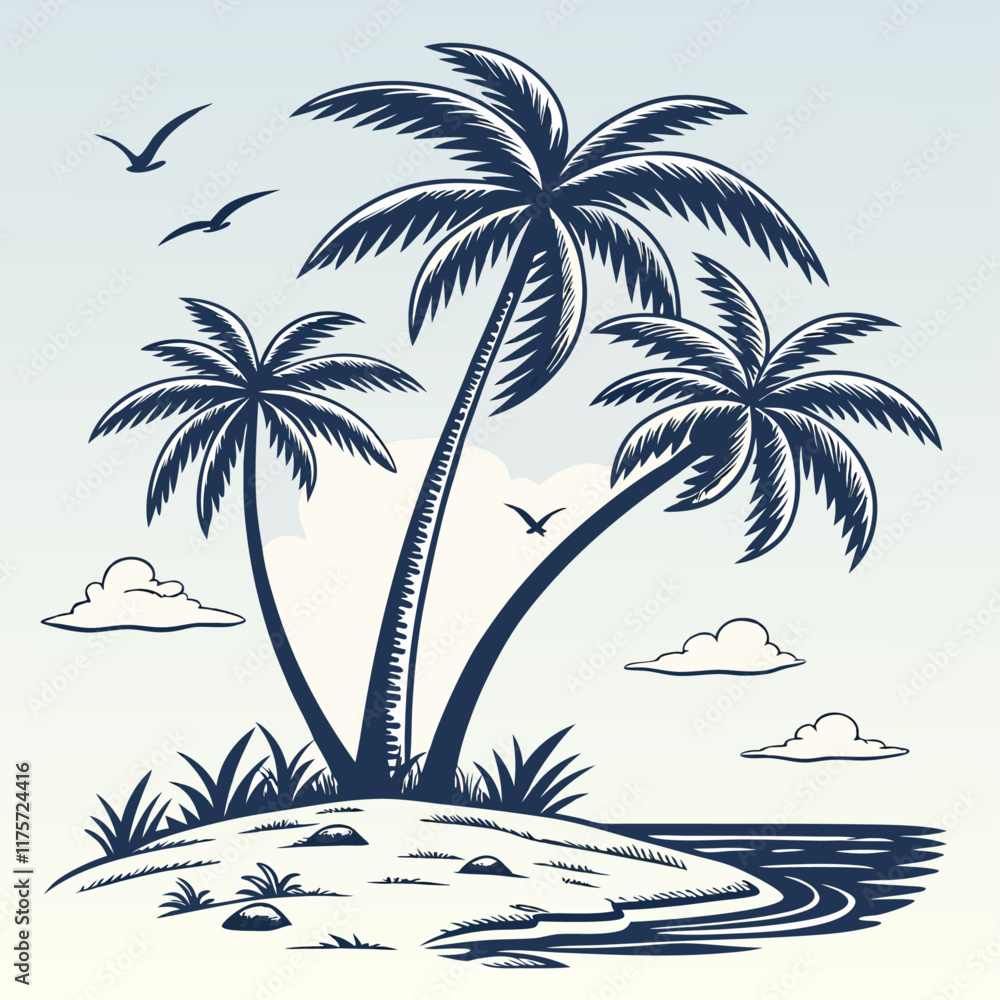 Fototapeta premium Variety of Palm Tree Silhouettes in Vector Format