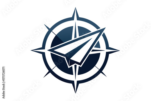 This design showcases a sleek compass integrated with a paper plan, symbolizing guidance and strategy, A sophisticated logo with a compass and paper plane silhouette