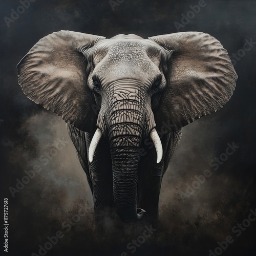 Portrait of a majestic elephant, showcasing its powerful features and graceful presence. Ideal for home decor and wall art, bringing a sense of strength and tranquility to any living space. photo