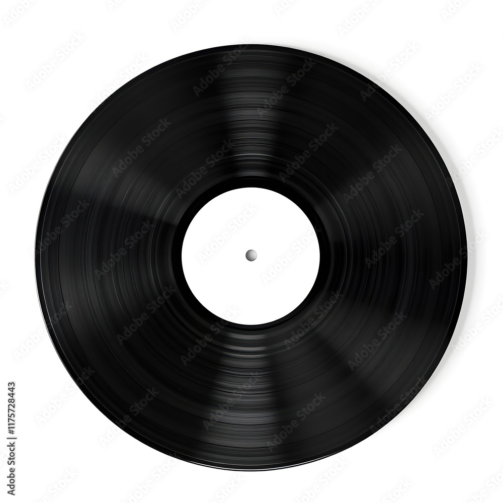 A classic black vinyl record with a blank white label sits against a plain background A classic black vinyl record with a blank white label sits against a plain background