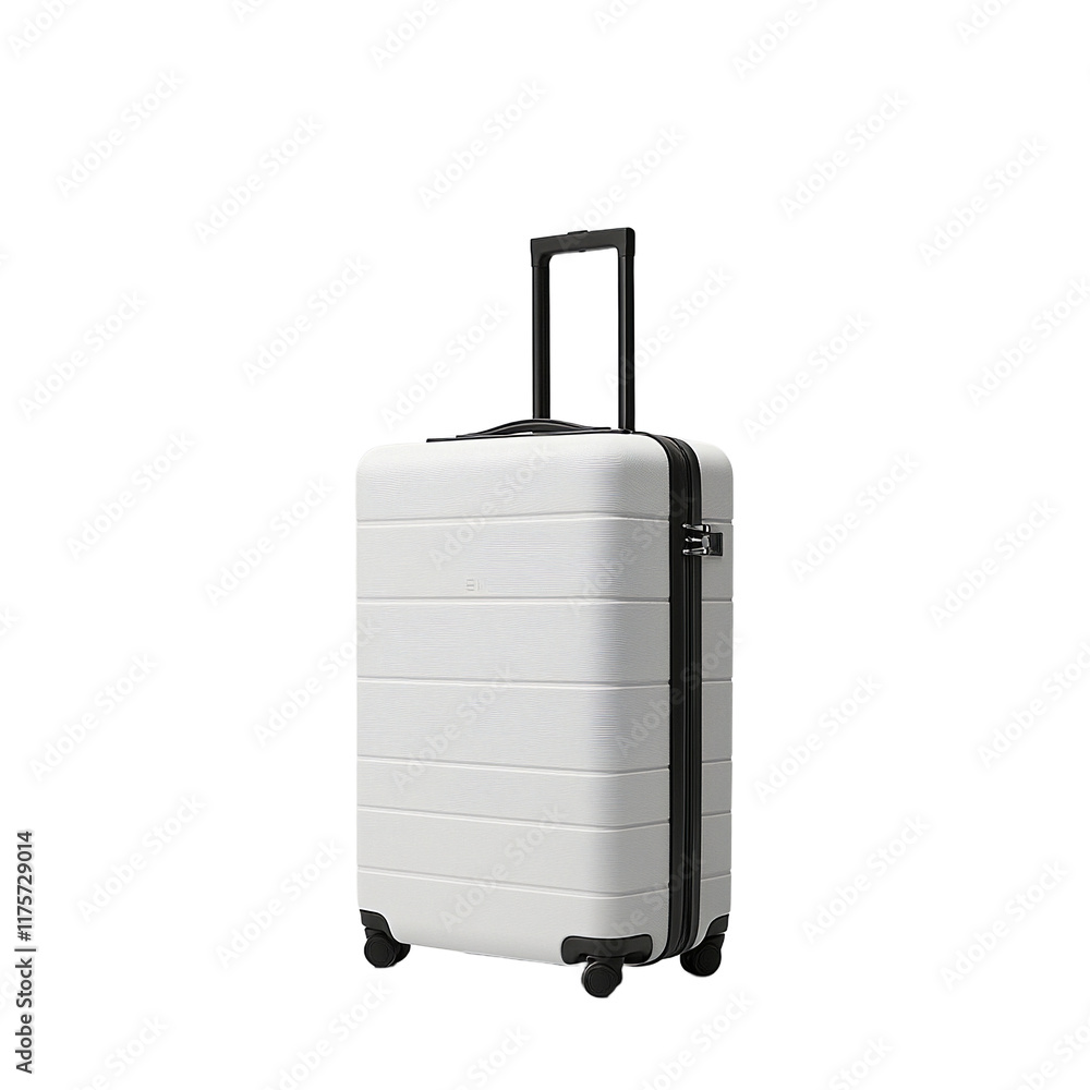 a white suitcase with wheels and a black handle PNG image, PNG file, Generative art. a white suitcase with wheels and a black handle PNG image, PNG file, Generative art.