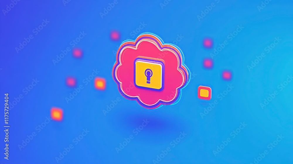 Fototapeta premium Abstract Cloud with Padlock Icon Digital Security Concept Illustration