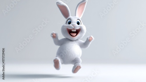 Joyful cartoon bunny rabbit hopping.