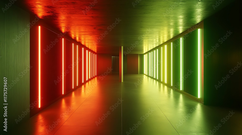 Fototapeta premium Neon Lights Illuminate A Modern Corridor