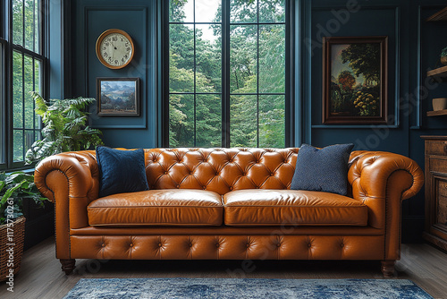 Leather Chesterfield Sofa in a Classic Room Setting photo