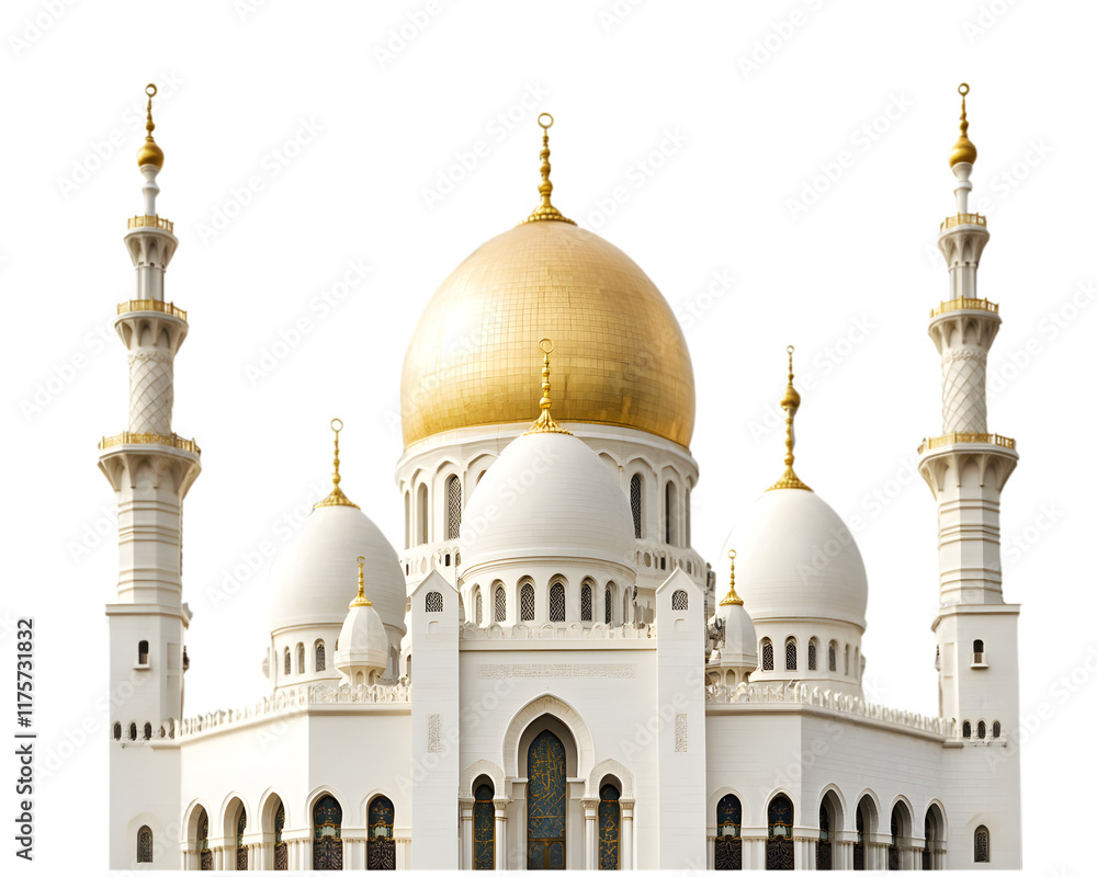 Obraz premium Magnificent Grand Mosque with Golden Domes on transparent background