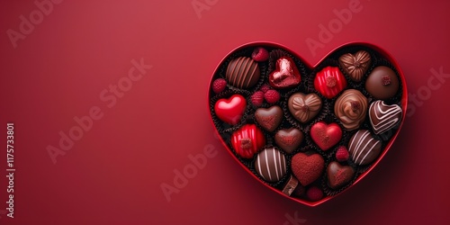 candy box in the shape of a heart. Red Banner for Valentine's Day. Space Copy. February 14, Generative AI.