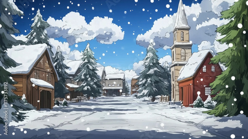 Wallpaper Mural Christmas Watercolor Cozy Village Full Color Knitted Torontodigital.ca