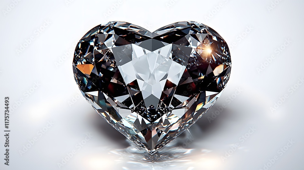 Fototapeta premium Heart of a Diamond: A dazzling heart-shaped diamond sparkles with brilliance, reflecting light and capturing the essence of love and luxury. 