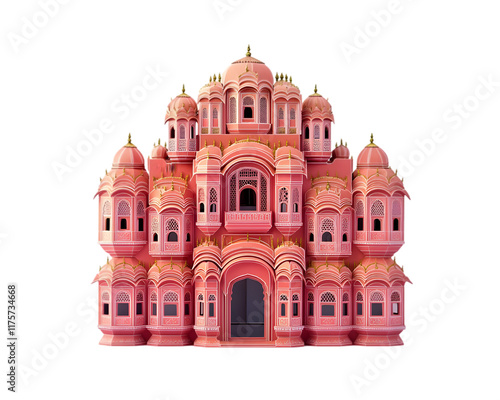 Vibrant Jaipur’s Hawa Mahal with Intricate Pink Sandstone Facade on transparent background photo