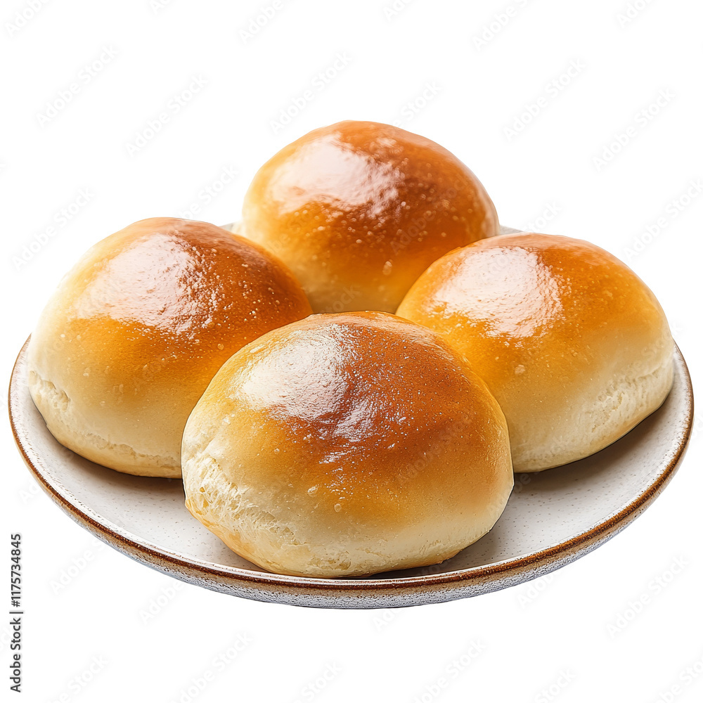 Freshly baked buns on a plain plate against a clean transparent background perfect for bakery displays or culinary inspiration, buns on plate isolated on transparent background Freshly baked buns on a plain plate against a clean transparent background perfect for bakery displays or culinary inspiration, buns on plate isolated on transparent background