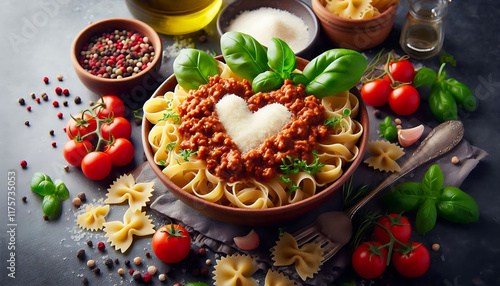  Pasta with cheese and tomatoes on the table with tomatoes