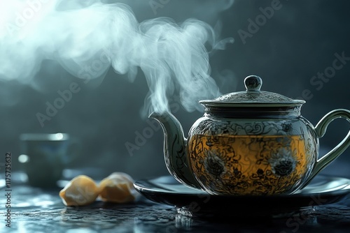 Obraz na płótnie Oolong tea in an elegant painted teapot will help you have a heartfelt conversation with friends w salonie