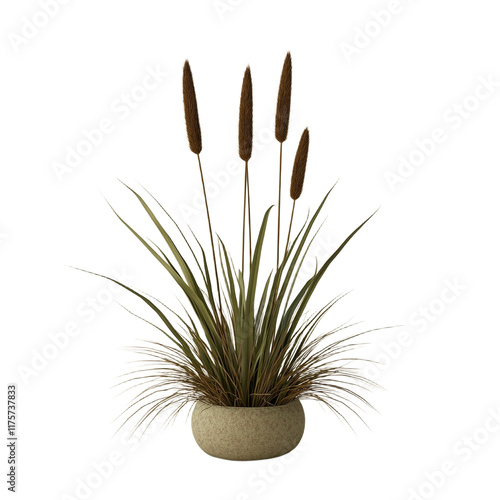 a potted plant with brown grass in it PNG image, PNG file, Generative art. photo