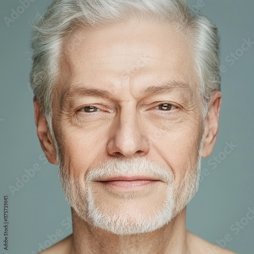 Senior man with glowing skin and dignified smile studio setting portrait soft lighting emotional connection photo