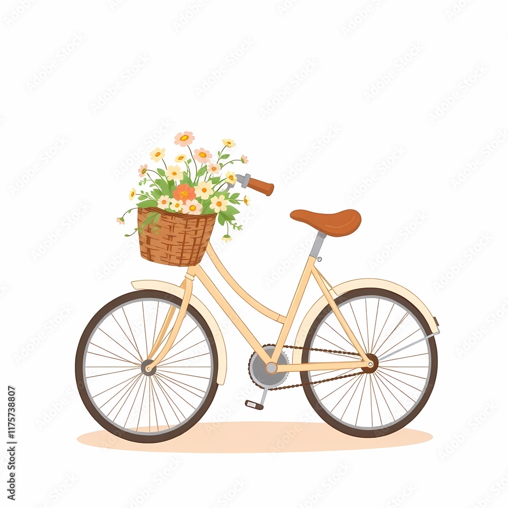 Fototapeta premium Cream Bicycle with Flower Basket