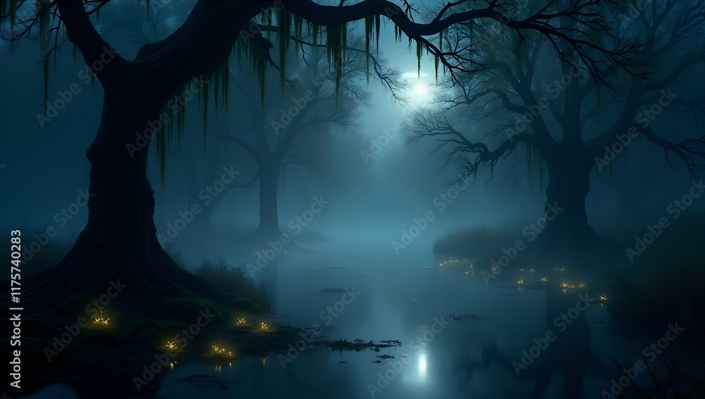 Fototapeta premium Mystical Atmosphere: Swamp Night Magic