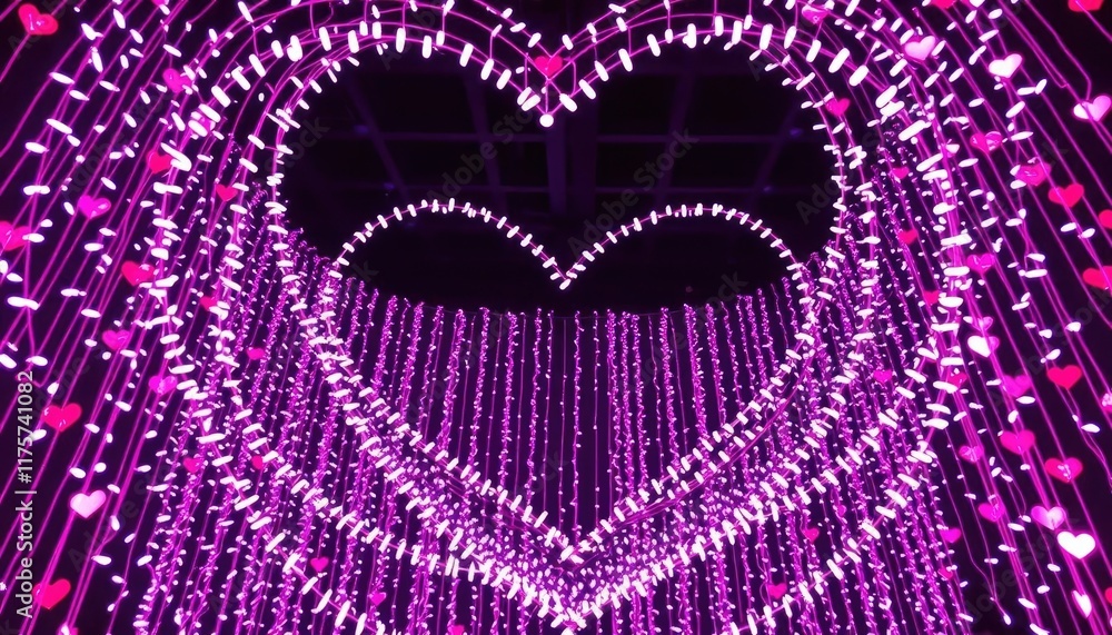 Fototapeta premium Heart-shaped light display, romantic ambiance, festive