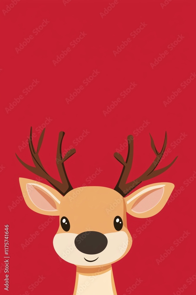 Cute reindeer illustration on red background with copy space Cute reindeer illustration on red background with copy space